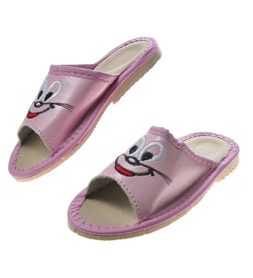 Dziecięce wsuwane klapki skórzane RÓŻOWE  /C7-1 4990 S181/