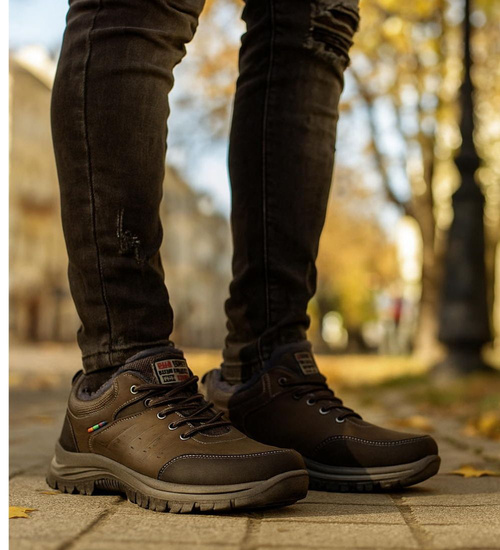 Grubo ocieplone wiązane buty trekkingowe Brązowe /A1-1 18449 T582/