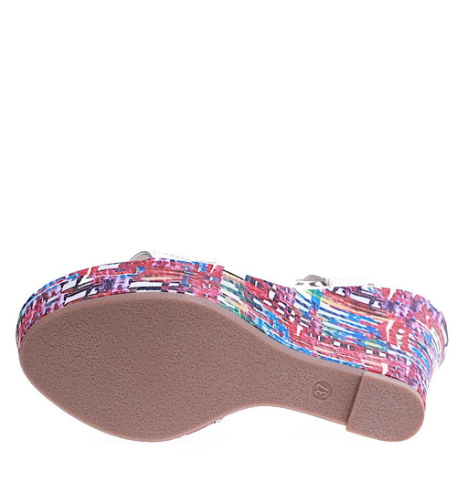 Srebrne sandały damskie na koturnie i platformie /F5-1 15687 T182/