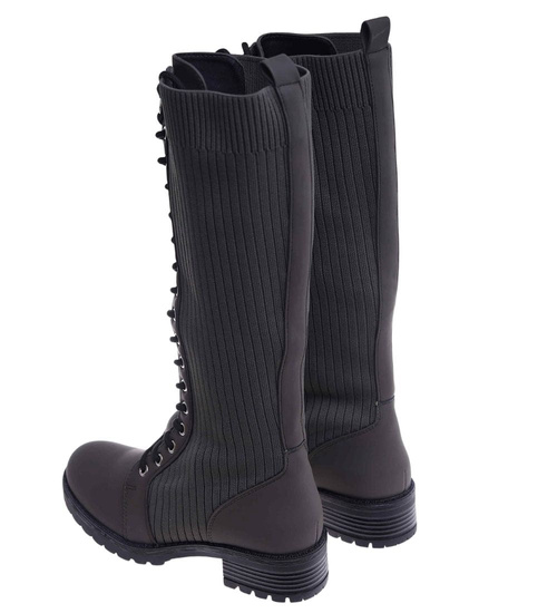 Wysokie oliwkowe damskie glany trapery /G1-1 18097 T334/