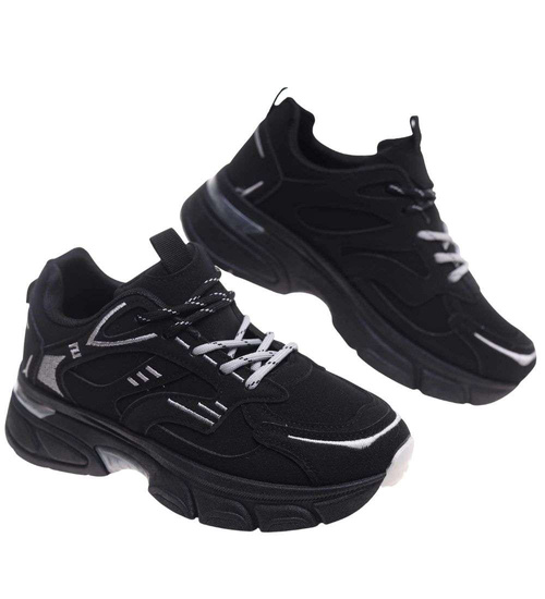 Czarne buty sportowe sneakersy na grubej podeszwie /E7-1 18829 W391/