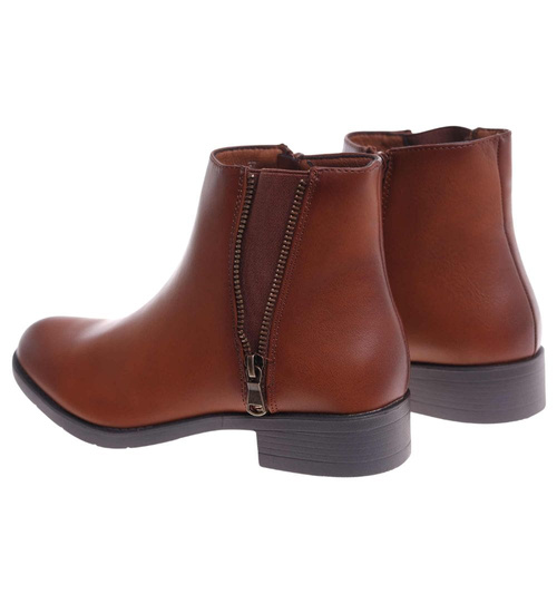 Karmelowe botki na płaskim obcasie /D8-2 18405 W345/