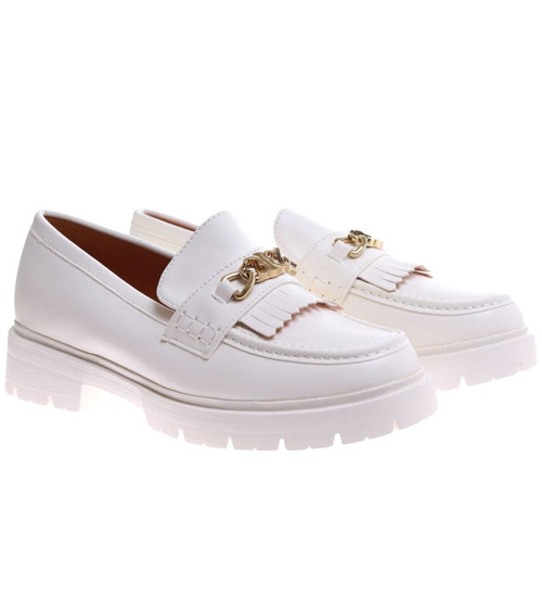 Białe półbuty damskie na platformie /F3-3 17243 G135/