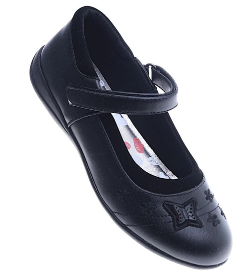 Czarne dziewczęce balerinki z paskiem na rzep CZARNE /G2-3 7584 S191/