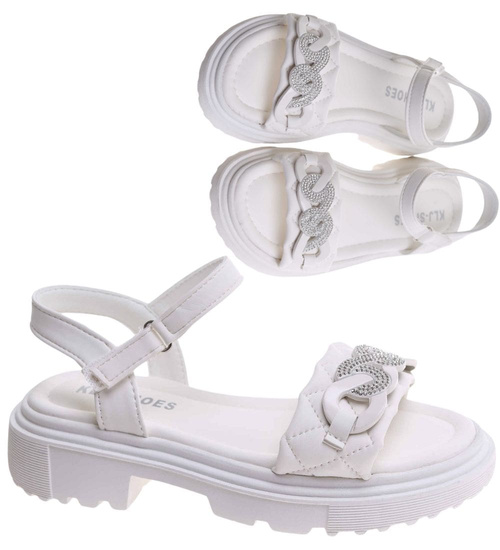 Białe dziewczęce sandały z cyrkoniami /E6-2 17628 T296/