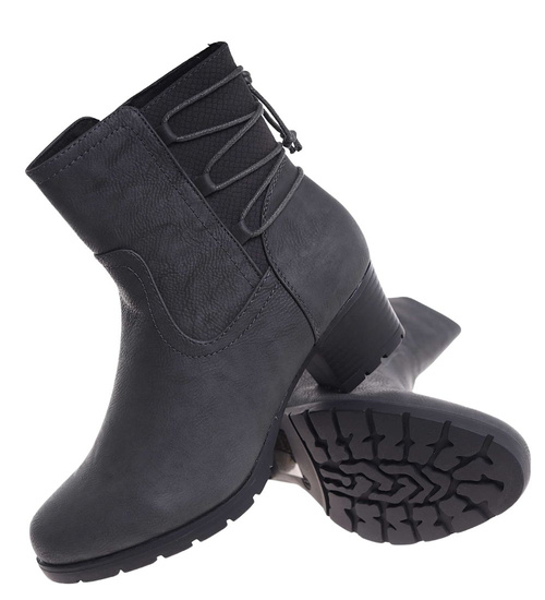 Zimowe szare botki na niskim obcasie /F5-3 18506 T386/