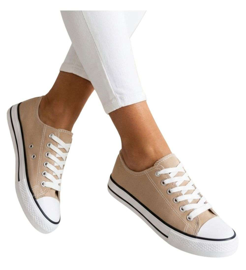 Klasyczne trampki damskie z niską cholewką khaki /G1-2 18673  G185/