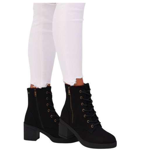 Czarne botki trapery na obcasie /G2-3 18225 W430/