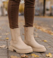 Beżowe botki damskie z ociepleniem /A4-2 18501 T238/