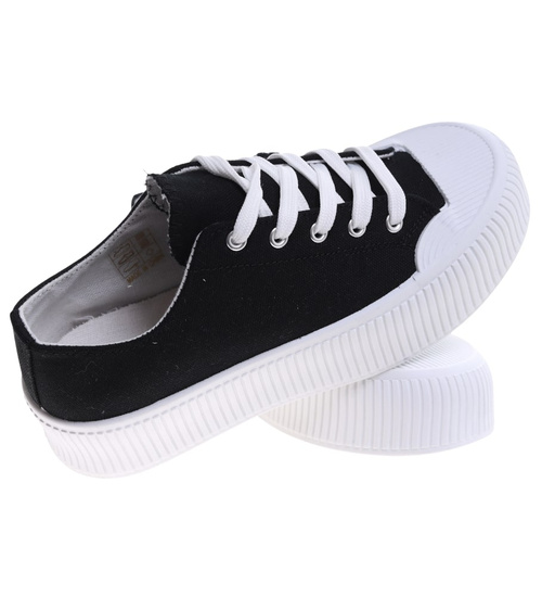 Czarne trampki damskie na platformie /C5-3 16696 T181/