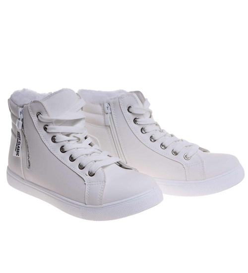 Białe zimowe trampki z futerkiem /B6-3 18494 T315/