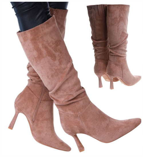 Eleganckie damskie kozaki na szpilce Camel /F5-3 15109 T833/