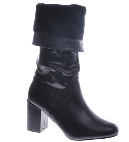 Klasyczne czarne kozaki na obcasie /B5-1 12851 T385/