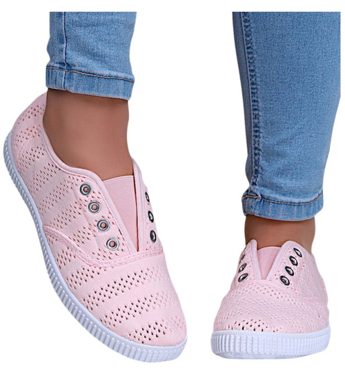 Koronkowe wsuwane różowe tenisówki /B2-2 16167 S1892/