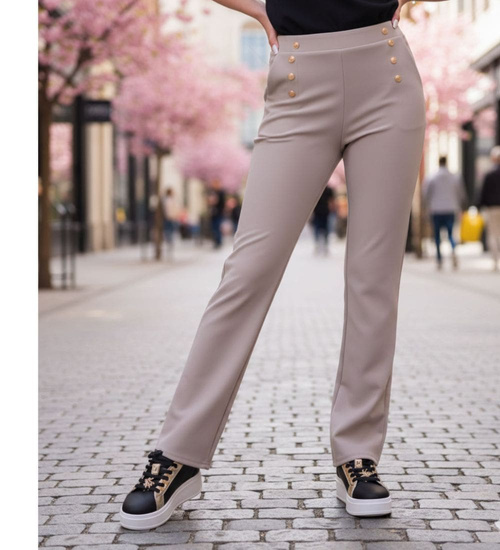 Beżowe spodnie damskie z guzikami /H2 UB881 G/