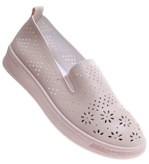 Beżowe ażurowe półbuty damskie /E9-3 17264 W187/