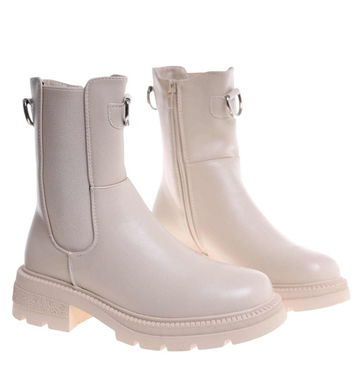 Beżowe wysokie botki damskie sztyblety /L3-3 H2 18566 W18-45/