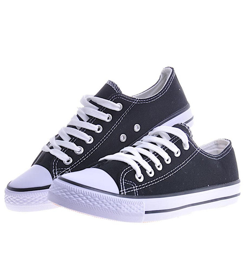 Trampki tekstylne sznurowane Czarne /F3-2 10507 S292/