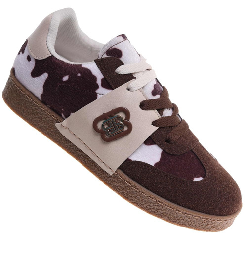 Brązowe wiązane sneakersy buty sportowe /G9-3 18024 T683