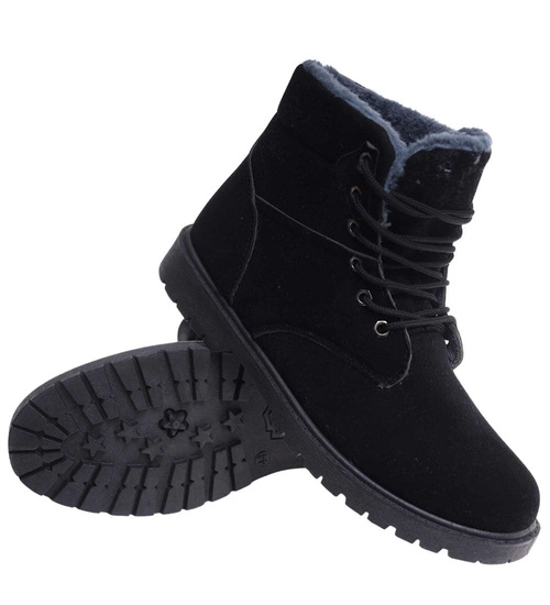 Zimowe męskie trapery ocieplane Czarne /D9-1 10415 T346/