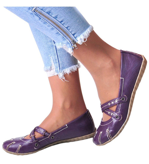 Purpurowe damskie półbuty z paseczkiem /B4-2 12366 T086/