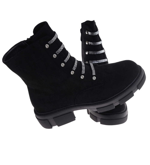 Botki trapery czarne zamszowe z suwakiem /A5-1 18169 T434/