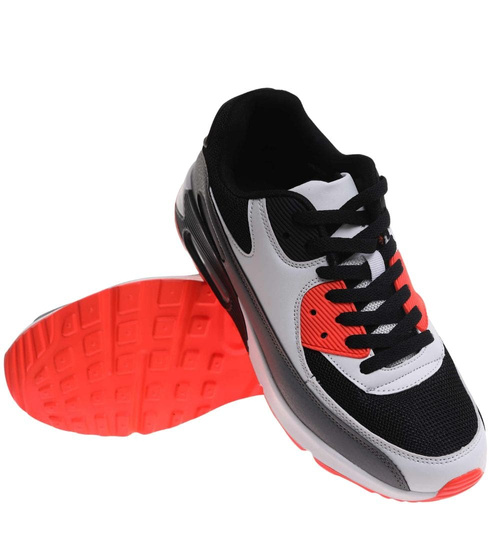 Sznurowane czarno pomarańczowe buty sportowe męskie /E6-2 17964 W388/