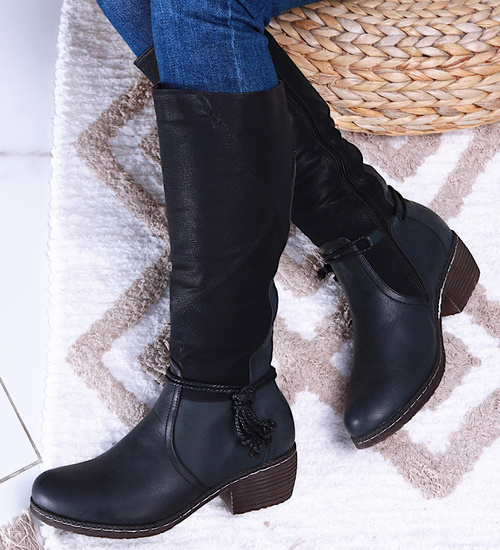 Ocieplane czarne kozaki damskie na niskim obcasie /F4-1 +h215271 T436/