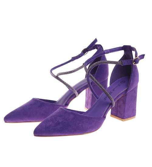 Fioletowe czółenka z paskiem na słupku /C6-2 17947 G152/