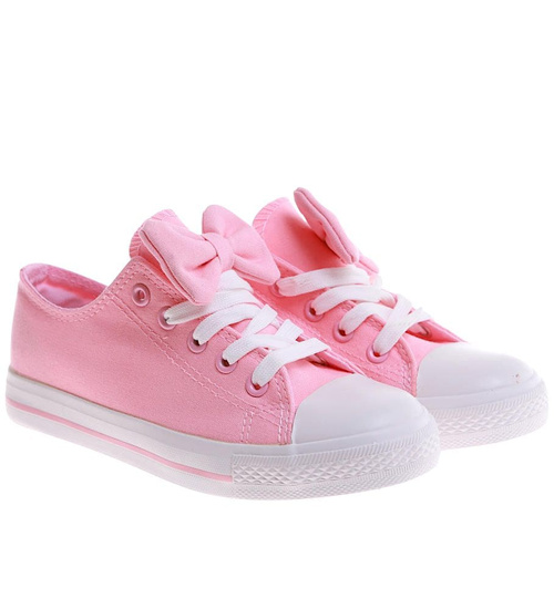 Różowe dziewczęce trampki z kokardą /B7-2 16784 T13-5/