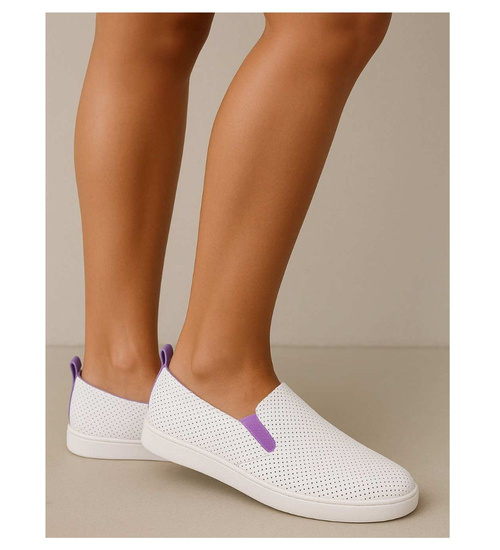 Biało fioletowe damskie tenisówki slip on /G7-2 17939 G132/