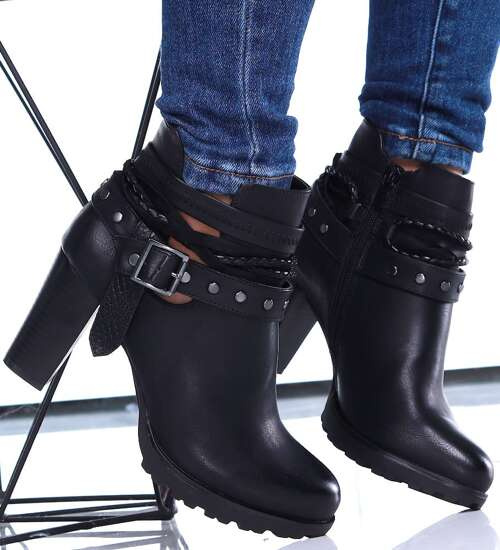 Czarne damskie botki wiosenne /B2-3 15408 T431/ Czarne damskie botki wiosenne /B2-3 15408 T431/