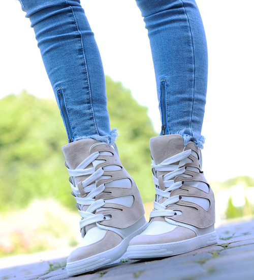 Biało beżowe trampki sneakersy na koturnie Seastar /G6-2 14902 T937/