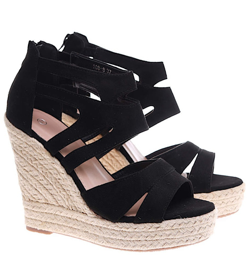 Czarne sandały espadryle na koturnie i platformie /E3-1 4768 G231/