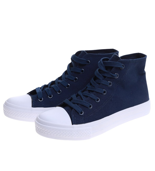 Klasyczne granatowe trampki damskie z wysoką cholewką /H2 16732 G9-84/