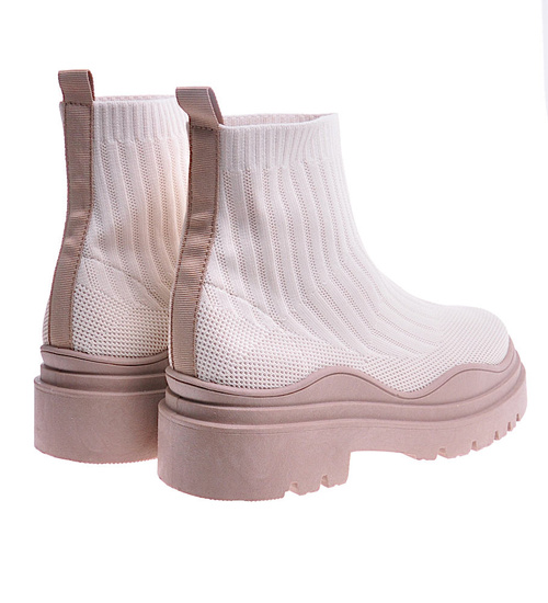 Damskie botki na grubej podeszwie Beige/Khaki /C7-3 10781 T790/