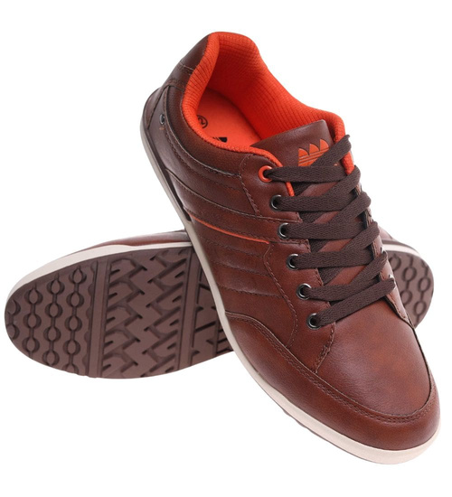 Brązowe niskie trampki męskie /B4-3 18065 T239/