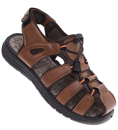 Brązowe męskie sandały na rzepy /C6-1 16458 S236/