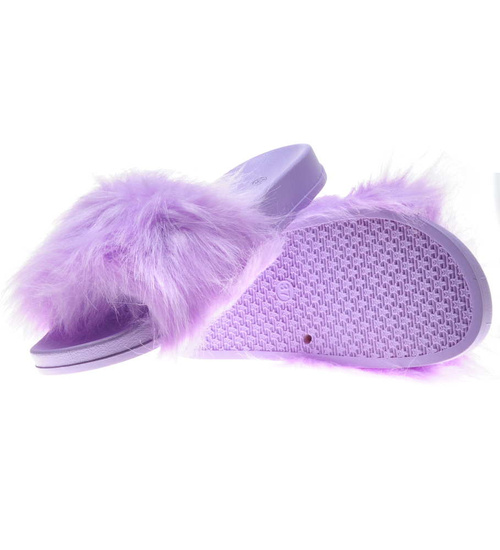 Puchate klapki z futerkiem Fioletowe /B4-2 7140 S193/