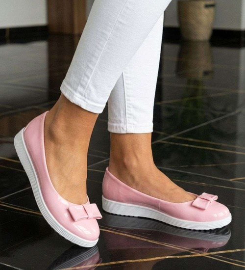 Różowe pastelowe balerinki damskie z kokardą /E3-3 17425 T140/