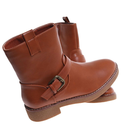 Karmelowe botki damskie z klamerkami /i5-3 h2 18398 W288/