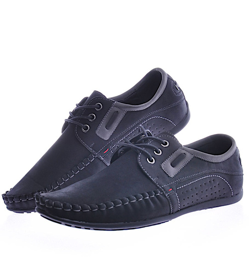 Męskie półbuty jak mokasyny Czarne /D8-1 12729 S356/