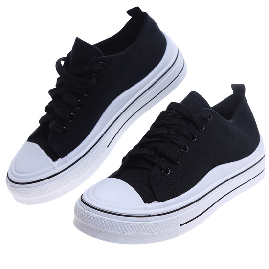 Czarne sznurowane trampki damskie na platformie /A10-2 17214 G185/