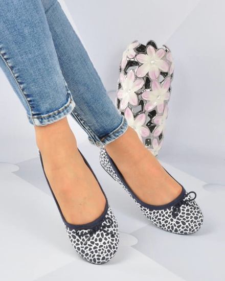 Balerinki w panterkę z kokardką GRANATOWE /G2-2 2999 S191/