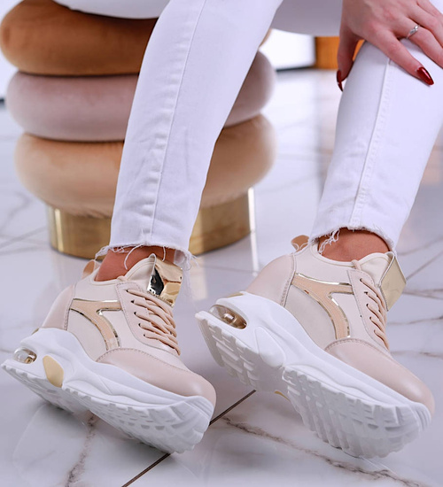Beżowe trampki sneakersy na niskim koturnie /B3-3 13271 T804/