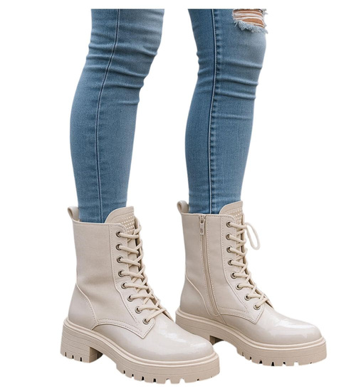 Beżowe botki trapery glany /D2-1 18208 T383/