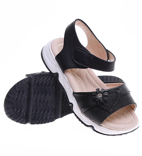 Czarne sandałki dziewczęce z rzepami /F6-2 16384 T286/