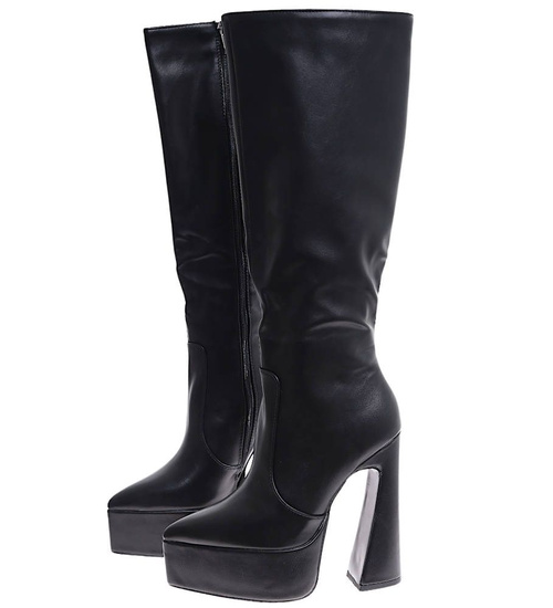 Czarne kozaki damskie na platformie /E6-3 16915 G382/