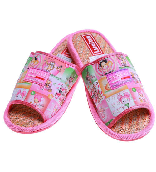 Różowe materiałowe kapcie damskie /E10-1 17594 T2-5/