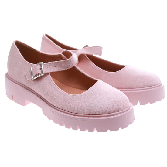 Różowe półbuty damskie z paskiem /A7-1 17451 W182/